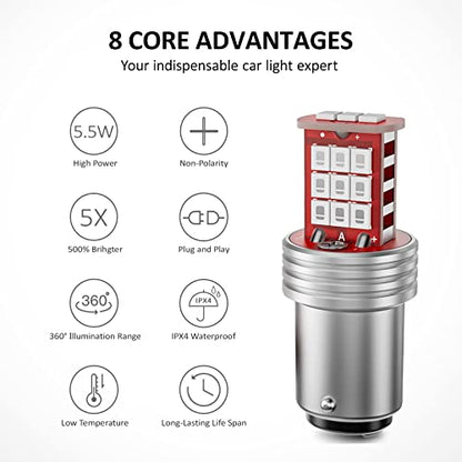 1157 LED Bulb Flashing Brake Lights, 300% Brighter 2057 2357 7528 BAY15D Plug and Play Strobe Blinking LED Stop Tail Lights, Brilliant Red