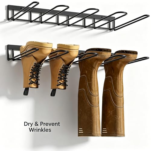 2026 New 2 Pack Metal Boot Rack for Closet, Wall Mounted Wader Hangers and Shoe Organizer, Heavy Duty Garage Storage Hooks for Tall Cowboy Boots, Black