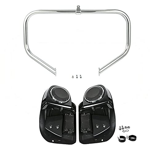 TCMT Highway Engine Guard Crash Bar Lower Vented Leg Fairing with 6.5" Speakers Fit For Harley Touring 2014-2024 Road King Road Glide Street Glide Electra Glide - color: Chrome Crash Bar, Standard Leg, size: Style B Lower Vented Leg