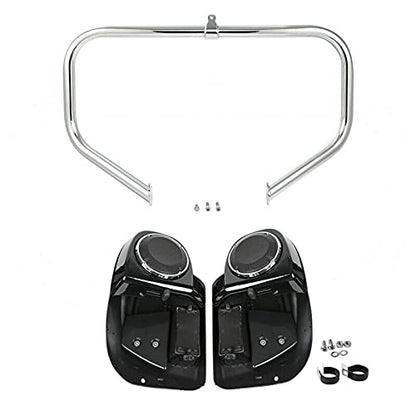 TCMT Highway Engine Guard Crash Bar Lower Vented Leg Fairing with 6.5" Speakers Fit For Harley Touring 2014-2024 Road King Road Glide Street Glide Electra Glide - color: Chrome Crash Bar, Standard Leg, size: Style B Lower Vented Leg
