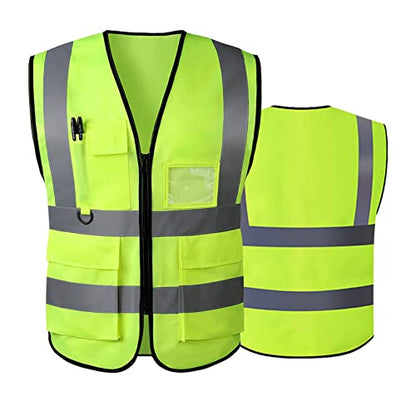 Reflective Safety Vest for Women Men High Visibility Security With Pocket Zipper Front Meet ANSI/ISEA Standard - color: Green(cloth), size: 3X-Large