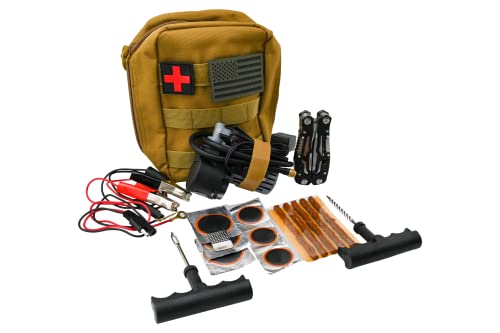 Motorcycle, ATV, UTV Flat Repair Kit Tubeless Tube Tire Repair Kit with Mini Air Compressor