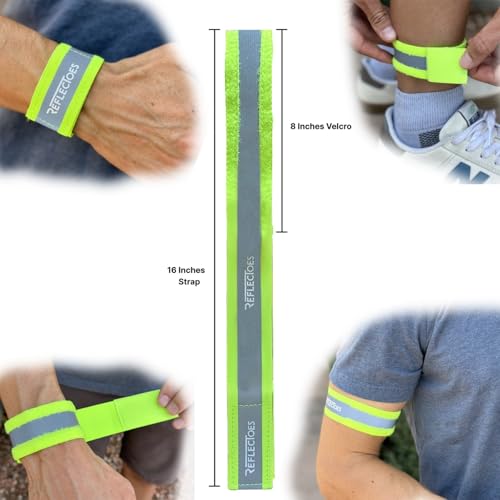 ReflecToes Reflective Bands High Visibility Hi-Vis Straps for Running, Cycling & Walking, Adjustable 5-16" Reflective Gear for Arm, Ankle, Wrist or Leg - 360° Night Safety Reflector