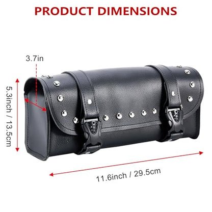 Dream Apparel Motorcycle Tool Fork Bag, PU Leather Front Bag for Motorcycle Front Fork Handlebar Universal Black Sissy Bar Roll Storage Pouch - style: With Studs