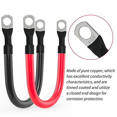 4 AWG Battery Cable 4AWG Gauge Pure Copper Battery Inverter Cables with 3/8 in Lugs Both Ends Power Inverter Wire Set for Automotive Solar Marine Boat RV Car Motorcycle Red and Black (9in) - size: 9in