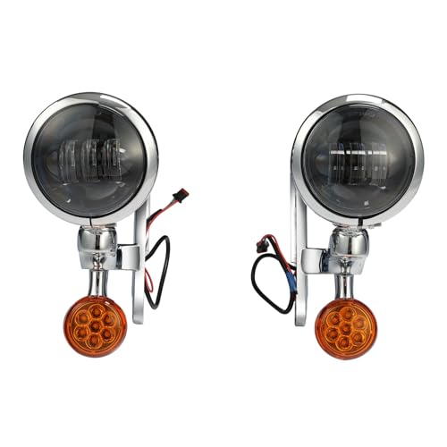 XFMT Motorcycle 4.5" Auxiliary Spot Fog Light LED Turn Signal Light W/Bracket For Harley Touring Road King 1994-Later Electra Glide 1997-Later Street Glide FLHX 2006-Later, Chrome + Black - color: Chrome + Black