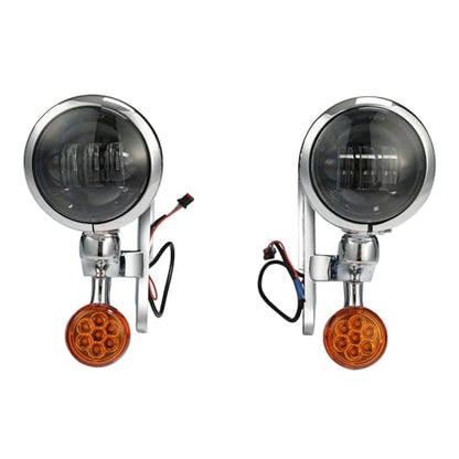 XFMT Motorcycle 4.5" Auxiliary Spot Fog Light LED Turn Signal Light W/Bracket For Harley Touring Road King 1994-Later Electra Glide 1997-Later Street Glide FLHX 2006-Later, Chrome + Black - color: Chrome + Black