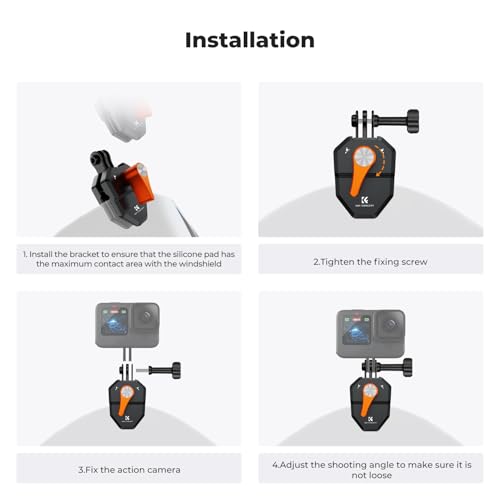 K&F CONCEPT Motorcycle Windshield Clip Mount for GoPro Hero 13/12/11/10/9 Black, Aluminum Alloy Camera Clamp with 1/4” Adapter for DJI Osmo Action 6/3/4/5 Pro Insta360 X5/X4, Action Camera Accessories