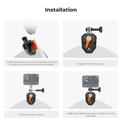 K&F CONCEPT Motorcycle Windshield Clip Mount for GoPro Hero 13/12/11/10/9 Black, Aluminum Alloy Camera Clamp with 1/4” Adapter for DJI Osmo Action 6/3/4/5 Pro Insta360 X5/X4, Action Camera Accessories