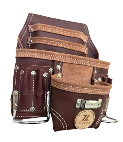 Zeluga 20-110 10 Pocket Rigger Heavy Duty Leather Tool Bag, Brown - color: Brown