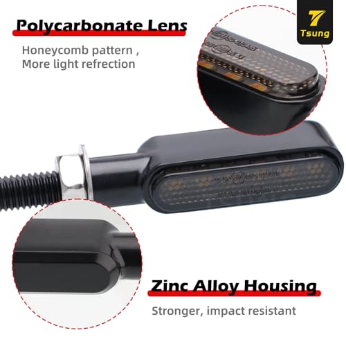TSUNG Flowing LED Motorcycle Turn Signal Lights Sequential Front Rear Blinkers Indicators Universal Fits for Cruiser Touring Bobber Cafe Racer Street Bikes (Black-White&Amber) - color: Black-White&Amber