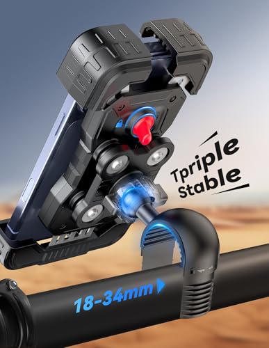 TECKNET Anti-Shake Motorcycle Phone Mount, Dual Vibration Dampener Bike Phone Holder for iPhone 17/16/15/14/13 Series & 4.7–6.8" Phones, Handlebar Cell Phone Holder for Motorcycle/Bicycle/Scooter