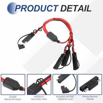 MECCANIXITY SAE Y Splitter Cable, 18AWG Extension Cord Splitter 1 to 3 SAE Connector Extension Cable 1.8 ft with Waterproof Caps & Polarity Reverse Adapter for Solar Panel Battery Charger - size: 18AWG, 1.8 ft