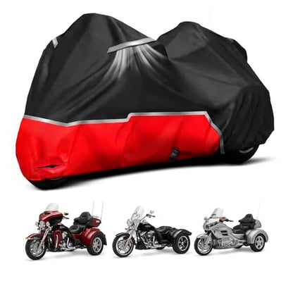 Trike Cover for Motorcycle, Heavy Duty 420D Oxford Waterproof Outdoor Storage with Antenna Opening, Compatible with Harley Davidson Freewheeler Tri Glide, Honda Gold Wing, etc.