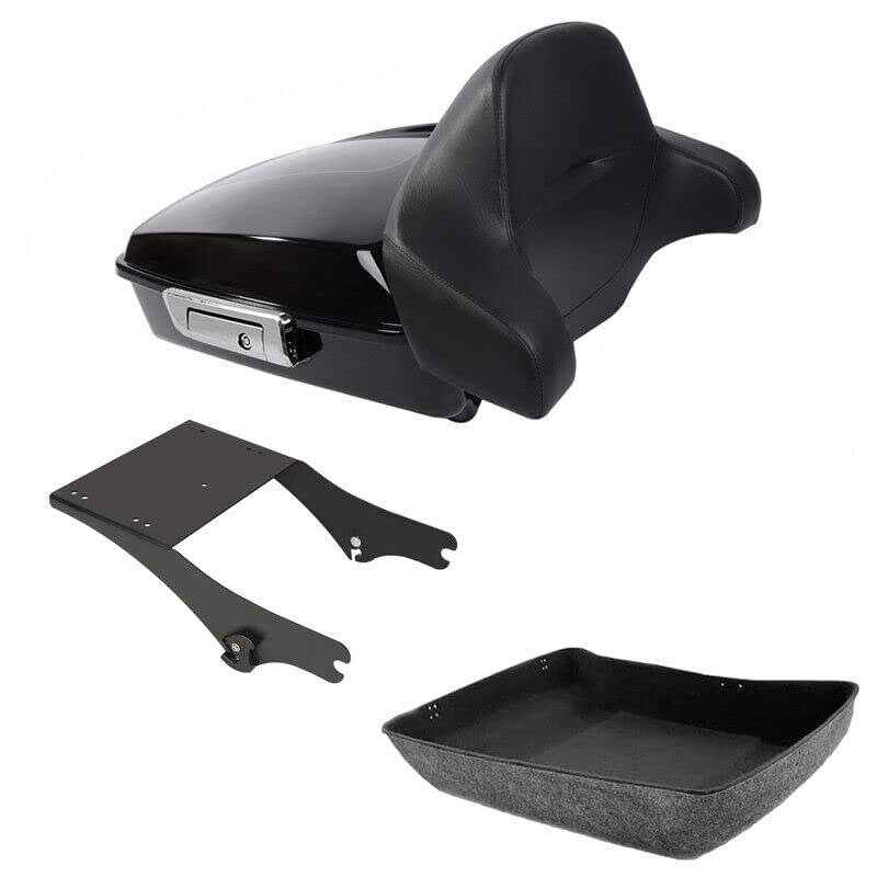 TCMT Chopped Motorcycle Trunk Box Backrest Detachable Mounting Rack Fit For Harley Touring 1997-2008 Road King Road Street Electra Glide Pack - color: Set C1 Chrome Latches#Black Rack