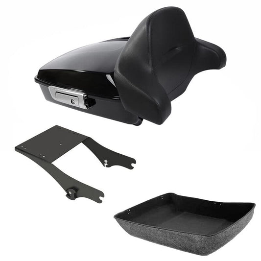 TCMT Chopped Motorcycle Trunk Box Backrest Detachable Mounting Rack Fit For Harley Touring 1997-2008 Road King Road Street Electra Glide Pack - color: Set C1 Chrome Latches#Black Rack