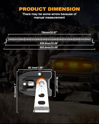 [White & Amber Strobe] 32 inch LED Light Bar Single Row Flashing Lights [Straight] Police with Wiring Harness for Off-Road Truck SUV UTV Car - color: 32in [Straight][White & Amber Strobe]