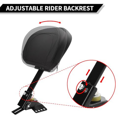 TCMT Motorcycle Adjustable Driver Backrest Plug-In Rider Backrest Fit For Harley Davidson Touring Electra Glides Road Glide Road King Street Glide 1997-2025