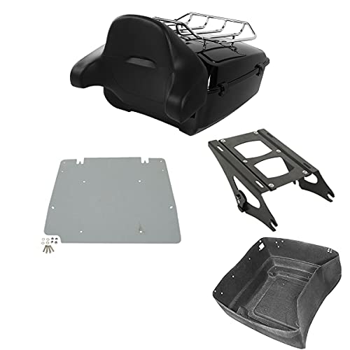 TCMT 13.7" King Motorcycle Trunk Backrest Pad Luggage Rack Two Up Mount Rack Base Plate Fit For Harley 2014-2025 Touring CVO Road King Road Glide Street Glide Electra Glide Pack - color: Style C Black 2 Up Rack#2+Base Plate