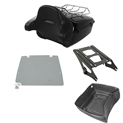 TCMT 13.7" King Motorcycle Trunk Backrest Pad Luggage Rack Two Up Mount Rack Base Plate Fit For Harley 2014-2025 Touring CVO Road King Road Glide Street Glide Electra Glide Pack - color: Style C Black 2 Up Rack#2+Base Plate