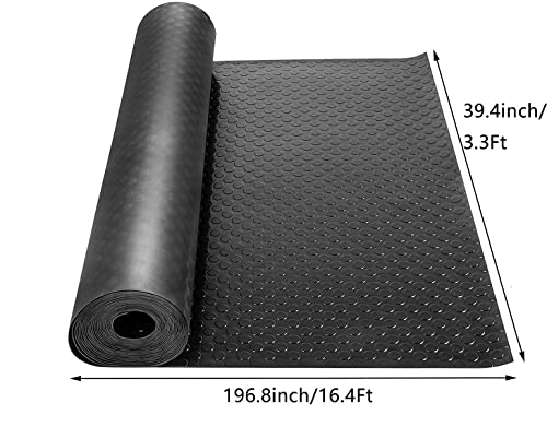 tonchean Rubber Garage Floor Mat 16.4Ft x3.3Ft Garage Flooring Roll Coin Pattern 1/8in Thick Rubber Flooring Rolls Non-Slip Garage Mats for Floor Under Car, Workshop, Black