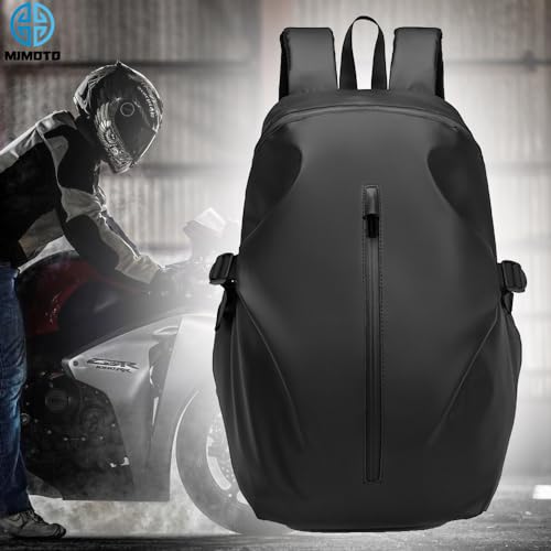 Motorcycle Backpack, Expandable Waterproof Helmet Bag, Reflective Riding Daypack (Black) - color: Black