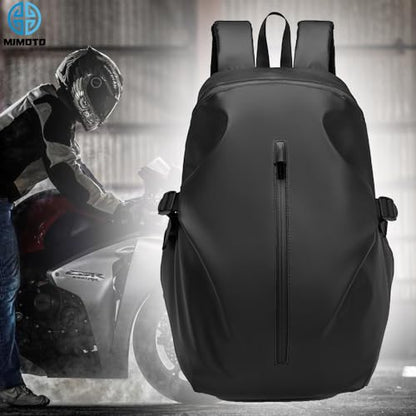 Motorcycle Backpack, Expandable Waterproof Helmet Bag, Reflective Riding Daypack (Black) - color: Black
