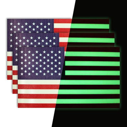Glow in The Dark American Flag Stickers - 3-Pack, 5x3 Inches - Durable Decals for Vehicles & Personal Items,Car Bumper/Truck/Motorcycle/Helmet/Laptop/Window/Water Bottle/Mail Box