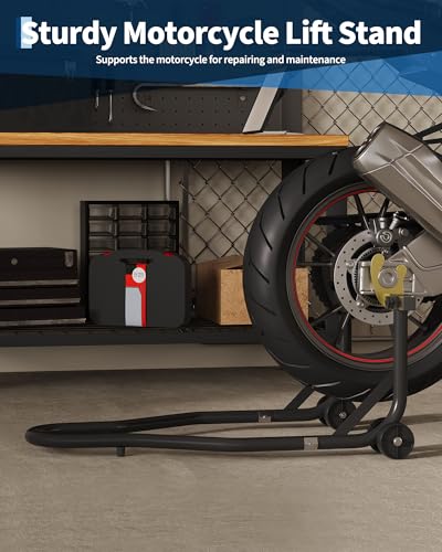 Motorcycle Stand Lift - 450 lbs Heavy Duty Adjustable Front & Rear Wheel Lift， Fits Most Bikes for Maintenance, Repair and Storage, with Anti-Slip Pads & Rollers, Black - color: Black