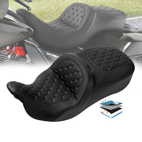 C.C. RIDER Motorcycle Gel Seat Hammock Seat fit for Harley Touring Road King FLHR Street Glide FLHX Road Glide FLTRX Electra Glide FLHTC 2009-2023 - color: 16# Gel Black