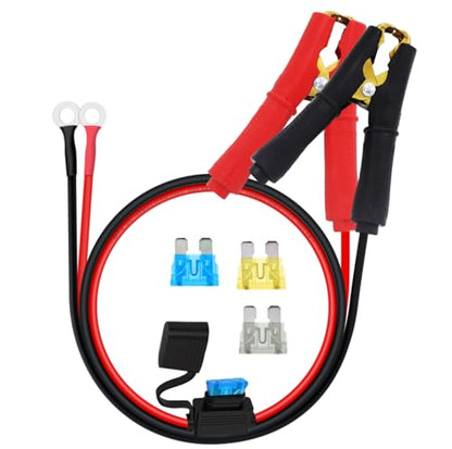 Battery Alligator Clip to O Ring with Fuse Battery Charger Clips to O Ring 12V 24V 14AWG 25A, Apply to Inverter, Motorcycle, Car, Solar Controller is Connected (1m / 3.2FT) - size: 1m / 3.2FT