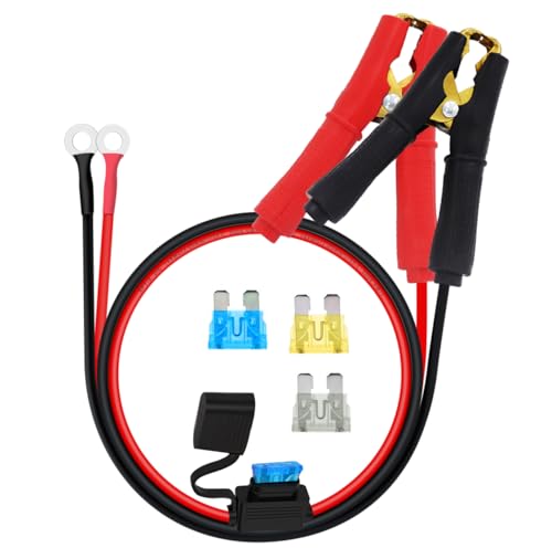 Battery Alligator Clip to O Ring with Fuse Battery Charger Clips to O Ring 12V 24V 14AWG 25A, Apply to Inverter, Motorcycle, Car, Solar Controller is Connected (1m / 3.2FT) - size: 1m / 3.2FT