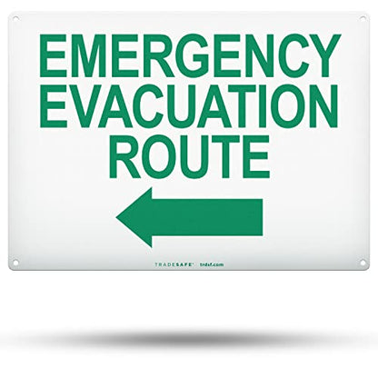 TRADESAFE Emergency Evacuation Route Sign - Evacuation Plan With Arrow Left, Quick Install Aluminum Safety Sign, Light Reflective, UV-Resistant, Waterproof, 14” X 10” Signs for Business - style: Emergency Evacuation Route Arrow Left