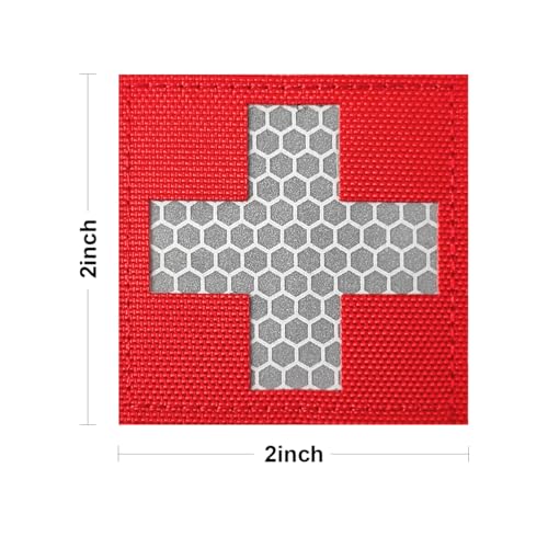 2Pcs Reflective Medic Patches,Medical Red Cross Morale Hook and Loop Badge First Aid Patches for IFAK Trauma Pouch, EMT, EMS, EDC Bag - color: Reflective Medic