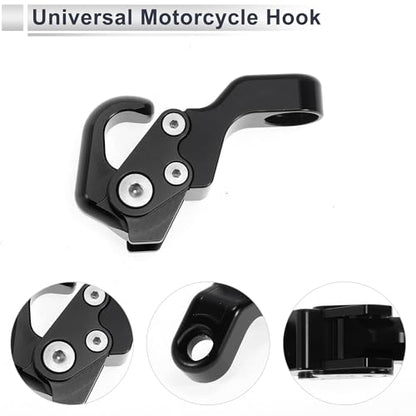 Adjustable Universal Motorcycle Hanging Hook Slope Handle with Hook Motorcycle Helmet Luggage Bag Holder Hanger Aluminum Alloy Black with 1 Pcs Screw - color: Black