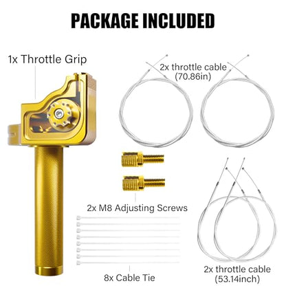 Universal 7/8" Big Twist Throttle Assembly, Dual Push-Pull Cable with Transparent Window for 110-650cc Dirt Pit Bike, Motocross, ATV & Quad, CNC Aluminum Quick Twister Throttle Grip (Gold) - color: Gold