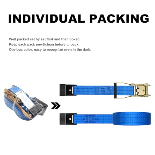 4Pack 2in 30ft Ratchet Strap Flat Hook Blue Heavy Duty Flatbed Straps for Trailer Tie Down Straps Box Truck Accessories Cargo Loading 10000lbs Breaking Load - color: Blue