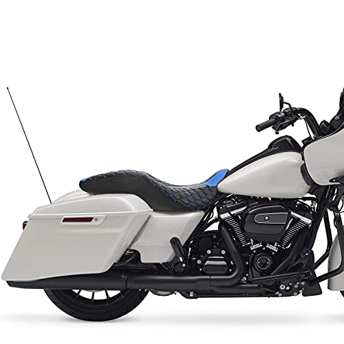C.C. RIDER Passenger Rider Touring Seat - Hexagon Stitching Seat for Harley Davidson Touring Road King Street Glide Road Glide Electra Glide CVO 2009-2023 Black Blue - color: Black Blue Seat