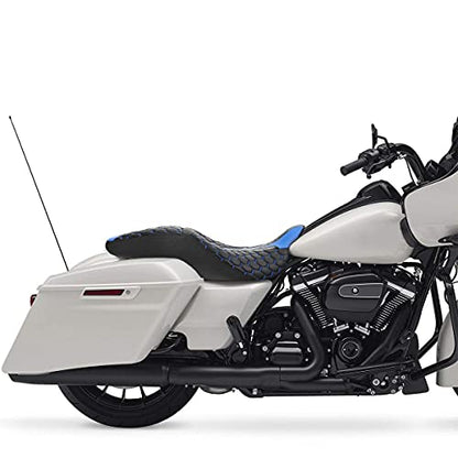 C.C. RIDER Passenger Rider Touring Seat - Hexagon Stitching Seat for Harley Davidson Touring Road King Street Glide Road Glide Electra Glide CVO 2009-2023 Black Blue - color: Black Blue Seat