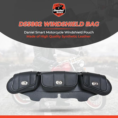 Daniel Smart Motorcycle Windshield Bag for Harley Touring 1996-2013, 3-Pocket Waterproof Windscreen Bag Compatible with Electra Glide, Street Glide FLHX FLH, Trike Models (3-Pockets with Twist Lock) - style: 3-pockets With Twist Lock