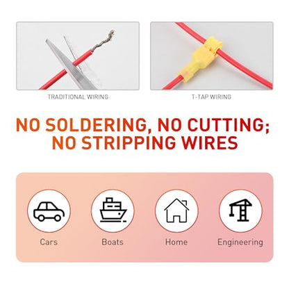 Nilight 120PCS/60 Pairs Quick Splice Disconnect Wire Terminals T-Tap Spade Wire Connectors Yellow 12-10 AWG Male Female Fully Insulated Electrical Crimp Self-Stripping Kit - size: 120Pcs 12-10AWG