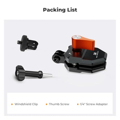 K&F CONCEPT Motorcycle Windshield Clip Mount for GoPro Hero 13/12/11/10/9 Black, Aluminum Alloy Camera Clamp with 1/4” Adapter for DJI Osmo Action 6/3/4/5 Pro Insta360 X5/X4, Action Camera Accessories