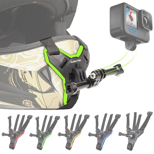 Action Pro Helmet Chin Mount Strap Compatible with All Smartphones GoPro Hero 12 11 10 9 8 7 6 5 4 SJCAM and All Action Cameras (Green) - color: Green