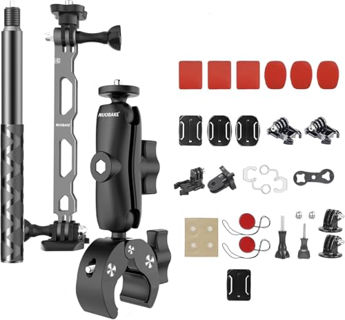 Universal Action Camera Mount Bundle for Motorcycles & Bikes, 1/4" Thread Handlebar Clamp & Adhesive Helmet Kit, Compatible with Insta360 X5/X4/X3/X2, GoPro Hero 13/12/11/10/9, DJI Osmo Action etc - style: Basic+Selfie Stick