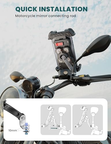 Grefay Motorcycle Phone Mount Holder 2025 [Dual Vibration Dampener] - Phone Holder for Motorcycle Rearview Mirror with 360° Rotation for iPhone 16/15/ 14/13 Pro Max, 4.5-7.2 Inch Smartphone