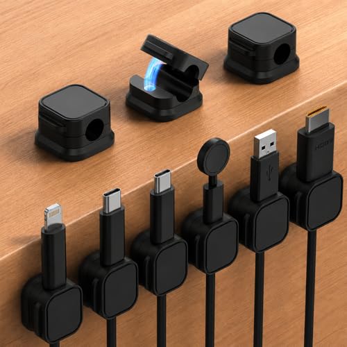 18-Pack Adhesive Cable Organizer Clips for Desk, Black | Strong acrylic adhesive, One-hand spring lock, Compact keycap design, Residue-free removal, Black & White options - color: Black