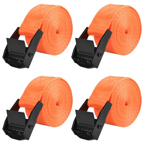 TRIWONDER Cinch Tie Down Strap Lashing Straps Heavy Duty Nylon Straps with Cam Buckles for Cargo, Trucks, Boat, Motorcycle,SUP, Kayak, Canoe, Trailer (01# Orange - 4 Packs, 16.4 FT) - color: 01# Orange - 4 Packs, size: 1" x 16.4'