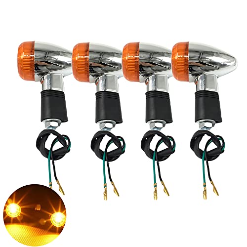 Universal 4pcs Motorcycle Turn Signals Chrome Bullet Front Rear Lights Compatible with Harley Honda Suzuki Yamaha Kawasaki Motorcycle Bobber Chopper - color: Amber, size: 4PCS