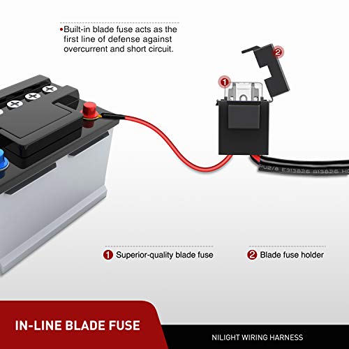 Nilight - 10036W 14AWG 11.5 Feet DT Connector Wiring Harness Kit LED Light Bar 12V On Off Switch Power Relay Blade Fuse for Off Road Lights LED Work Light-2 Leads - size: 14AWG Wiring Harness-2 Leads