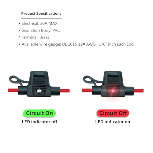 Waterproof in-line Micro2 LED Fuse Holder,12 AWG for Automotive, Marine（2 Pack） - style: LED Micro II